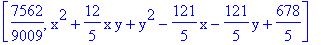 [7562/9009, x^2+12/5*x*y+y^2-121/5*x-121/5*y+678/5]